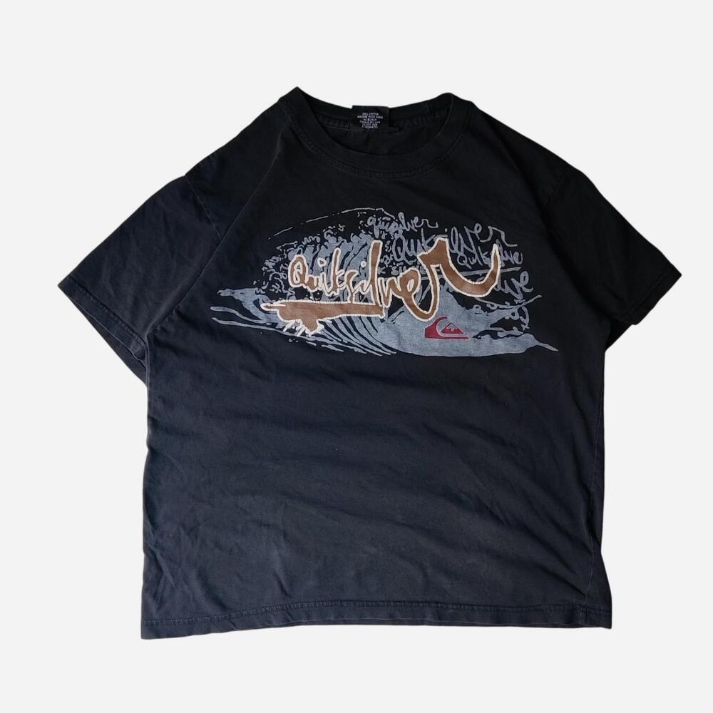 Y2K Quiksilver Surf Style Cotton T-Shirt with white and brown graphic